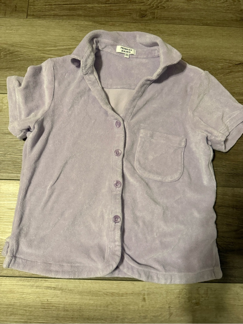 Frankie's Bikinis Lilac Short Sleeve Terry Button-Up Top